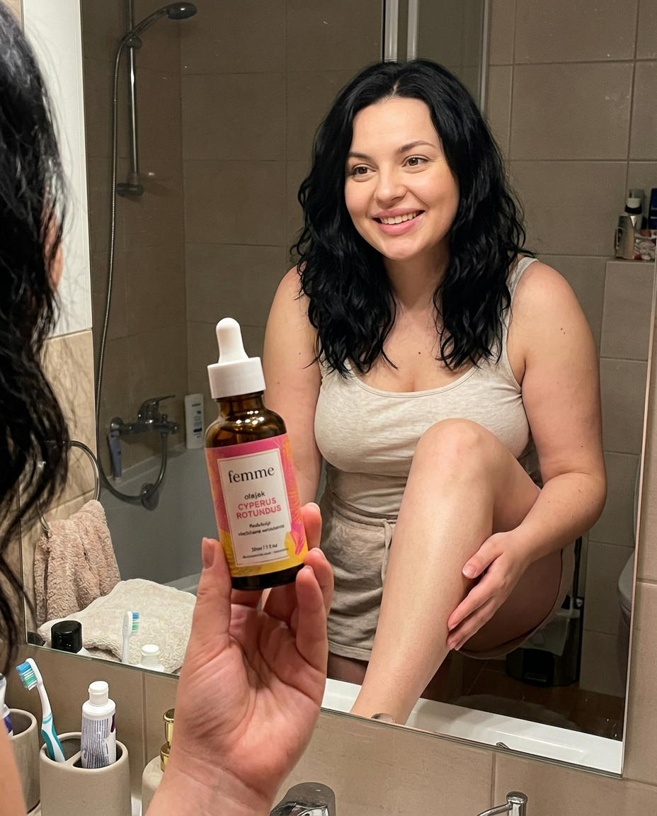 Klientka femme stosuje olejek na nogi